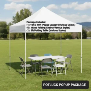 10 x 10 pop-up canopy with table and chairs