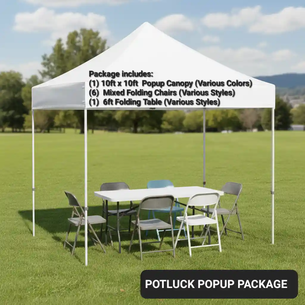 10 x 10 pop-up canopy with table and chairs