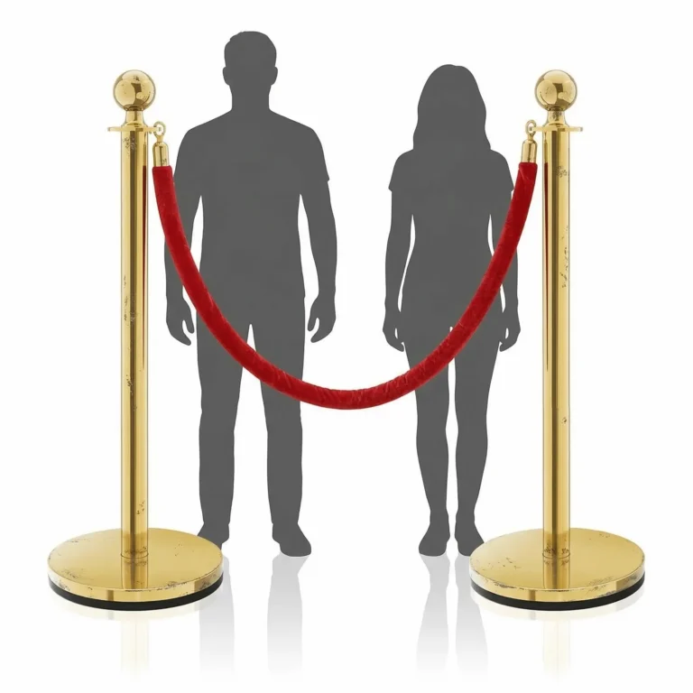 Gold stanchions with red velvet rope barrier