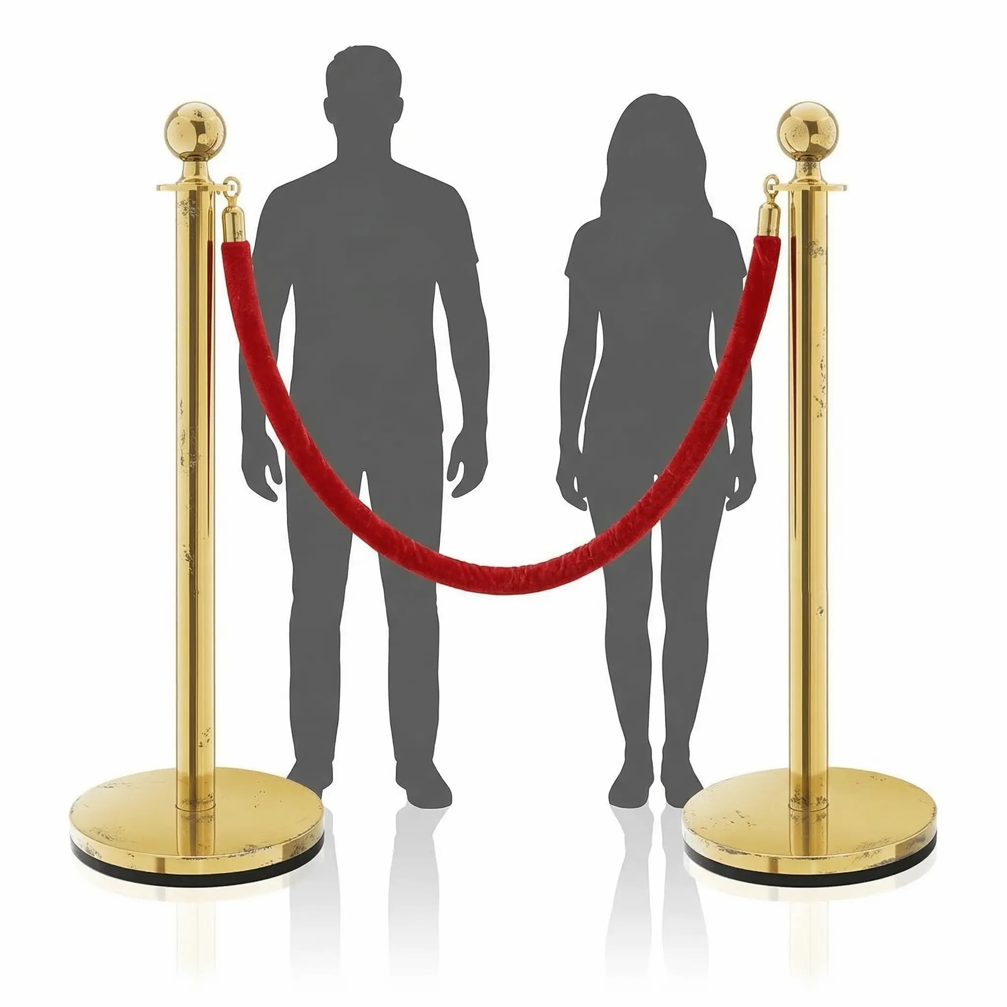 Gold stanchions with red velvet rope barrier