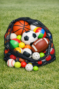 Bag of assorted sport and play balls